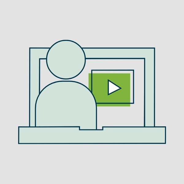 a screen with a person and a video play button
