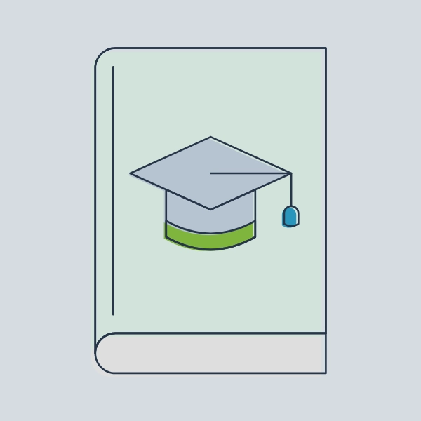 book with a graduation cap in the middle