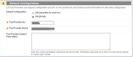 An image of default configuration in the blackboard integration setup