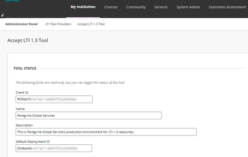 An image of tool status in the blackboard integration setup