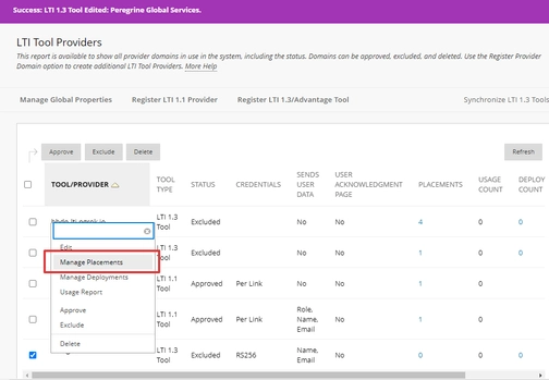 An image of tool providers in the blackboard integration setup