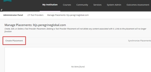 An image of create placements in the blackboard integration setup