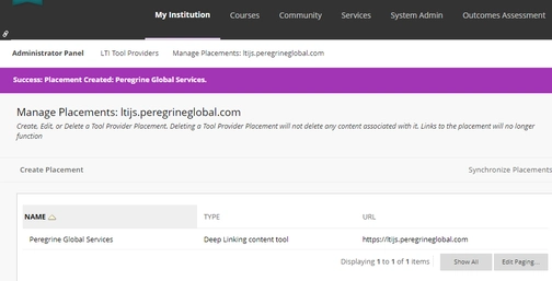 An image of manage placements in the blackboard integration setup