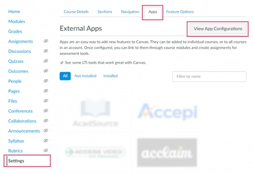 An image of view app configuration in canvas integration setup