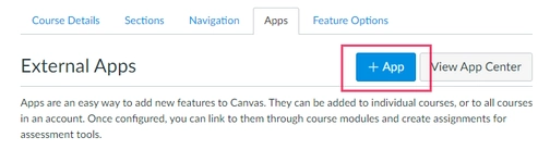 An image of external apps in canvas integration setup