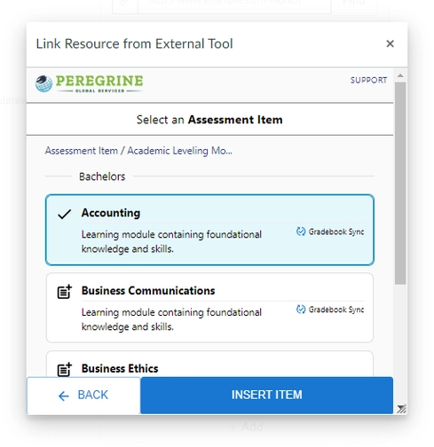 An image of link resource from external tool in canvas integration setup