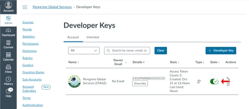 An image of developer keys in canvas integration setup