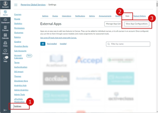 An image of external apps in canvas integration setup