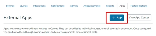 An image of external apps in canvas integration setup
