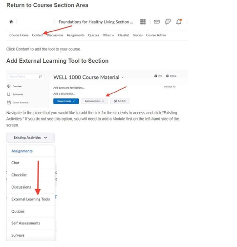 An image of add external learning tool in brigtspace-D2L integration setup