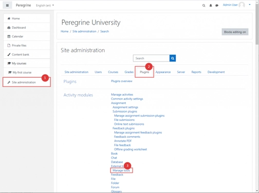An image of site administration in Moodle integration setup