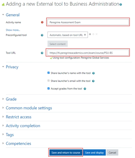 An image of adding an new external tool in Moodle integration setup