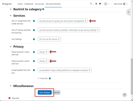 An image of redirect to category in the moodle integration setup