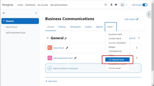 An image of settings in the moodle integration setup