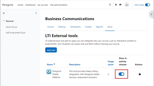 An image of LTI external tools tools in the moodle integration setup