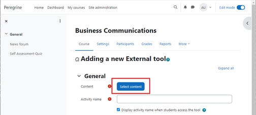An image of adding a new external tool in the moodle integration setup