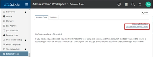 An image of installed tools in sakai integration setup
