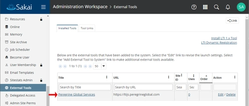 An image of external tools in sakai integration setup