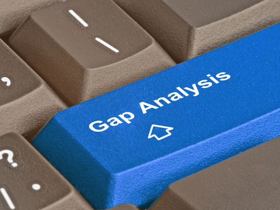 A close-up of a key on a keyboard that says, "Gap Analysis".