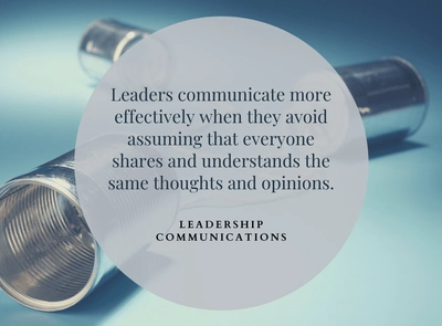 An image of tin cans tied together with messaging about leadership communication overlayed on it.