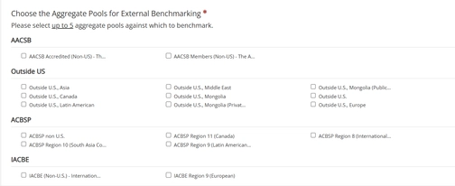 A page where users can select aggregate pools to benchmark.