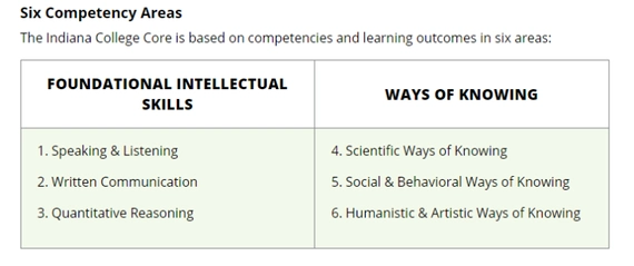Table of the six competency areas split between foundational intellectual skills and ways of knowing